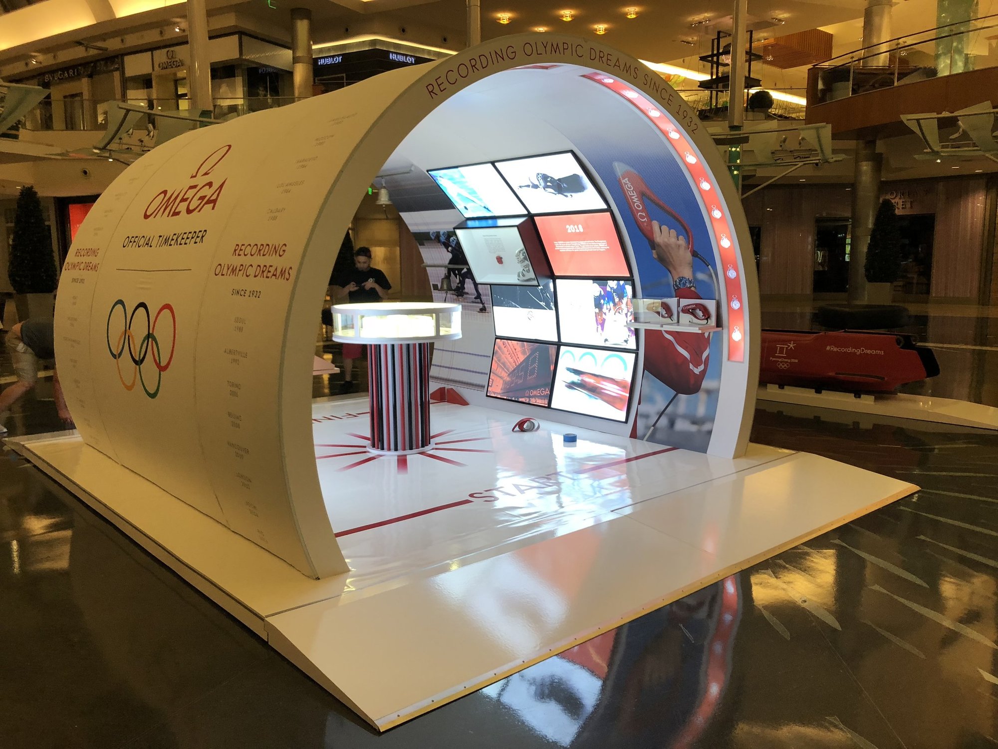 Custom trade show exhibit island on a convention center show floor